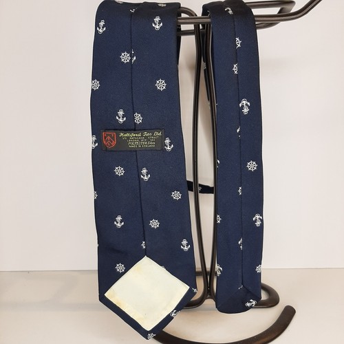 Neck Tie Nautical Anchor Wheel 55" Navy Blue White Halliford Ties Ltd England - Picture 7 of 10