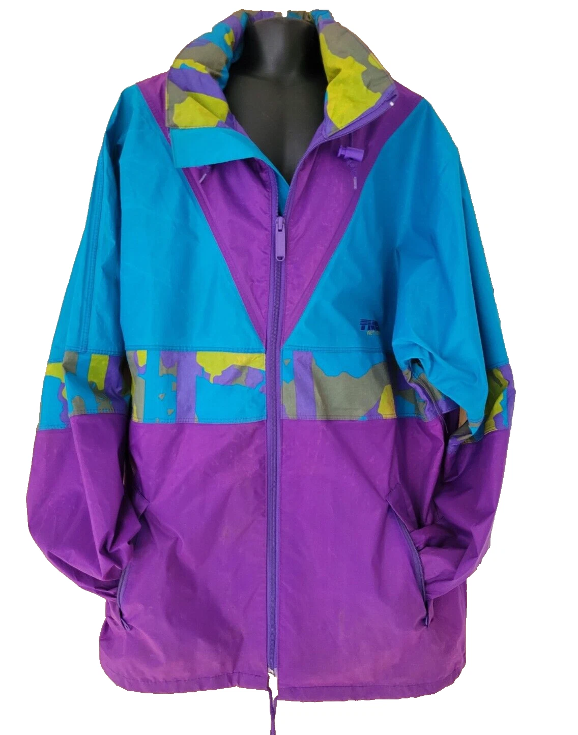 TKO WET WEAR 1980s Funky Kids Kagoul Hooded Jacket Youth L Waterproof Colours