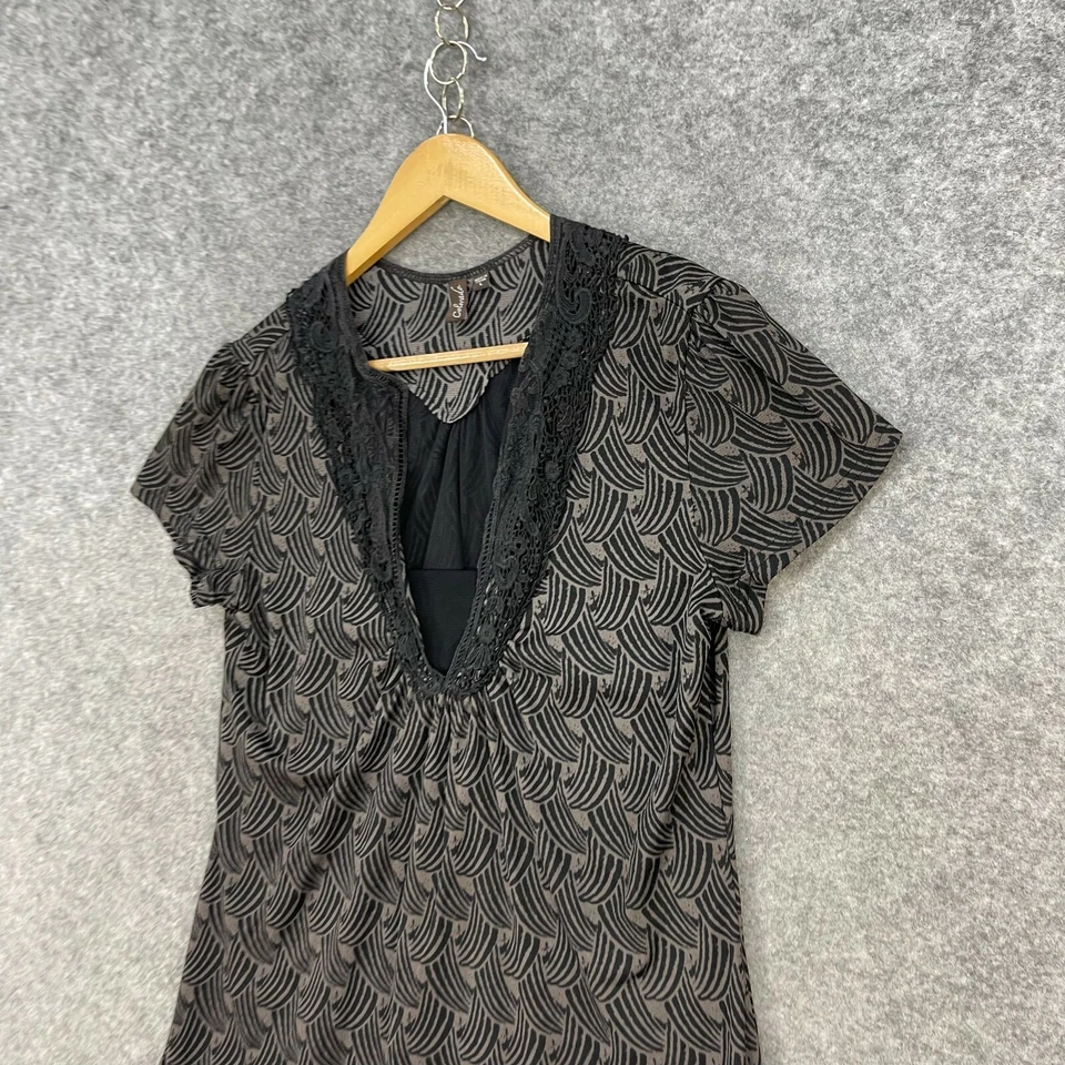 Colorado Womens Shirt Top Size L Large Brown Short Sleeve V-Neck Nylon 12533 — 第 2/4 张图片