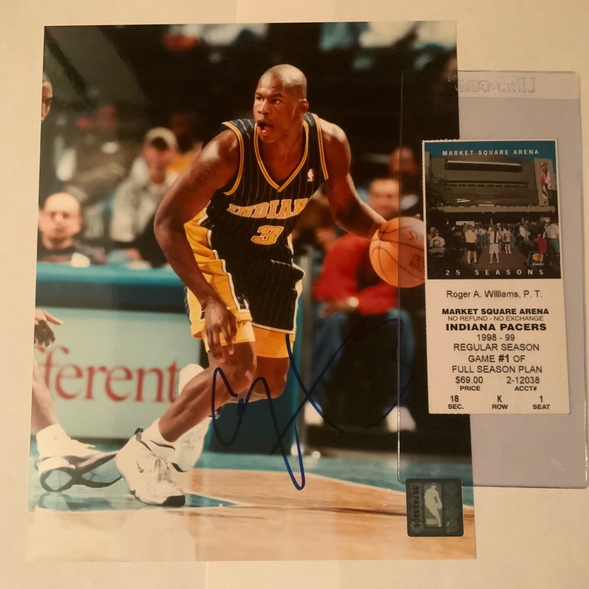 Al Harrington NBA Debut! 2/5/1999 Pacers vs Wizards ticket signed X 10  EX