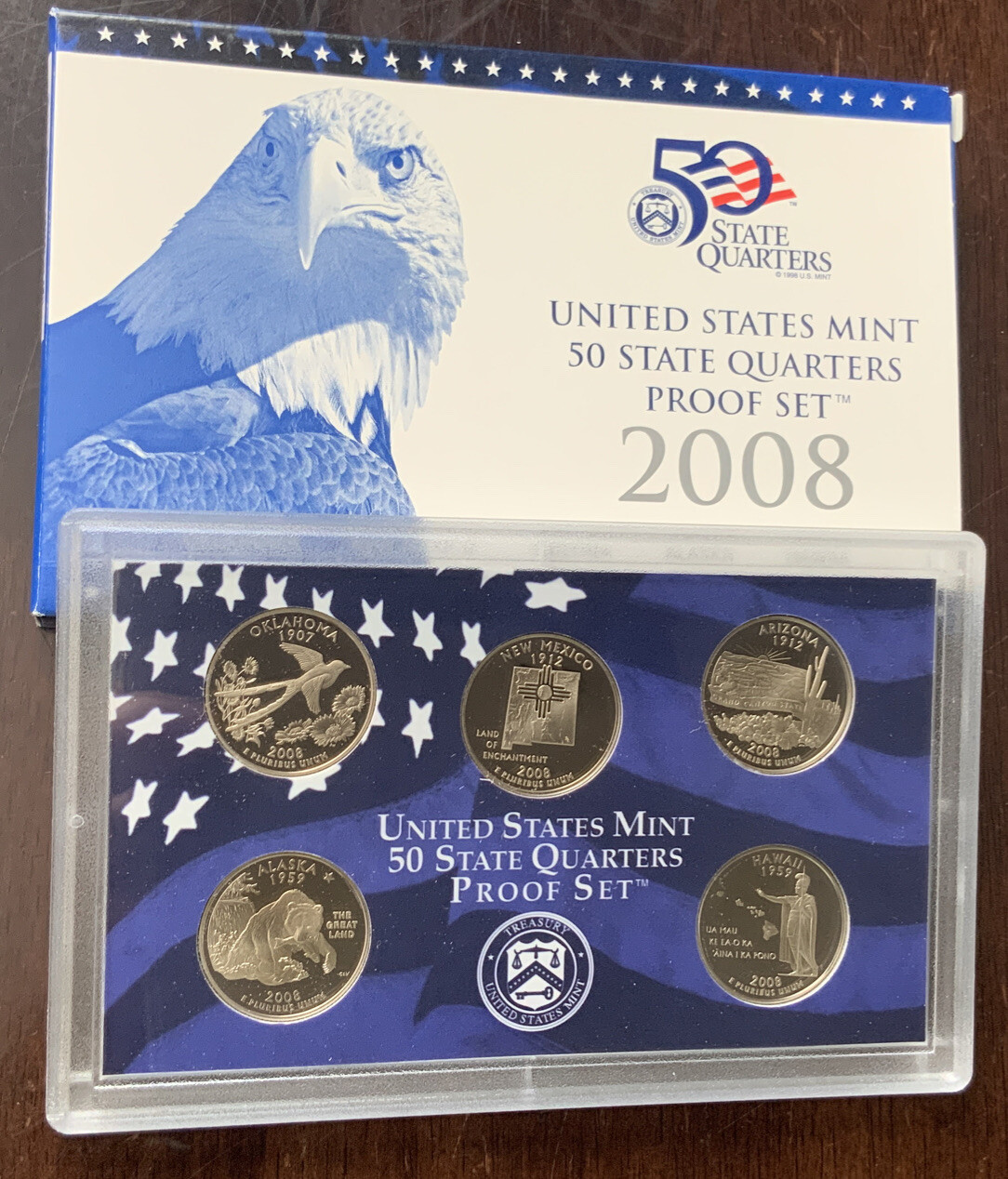 2008-S US Mint Proof Set State Quarters / 5 Gem Coins w-Original Box ...