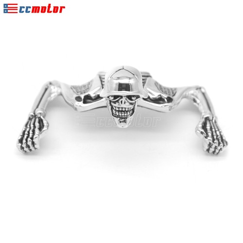 Chrome Skull Headlight Ornament 4-1/2" or 5-3/4" Headlight Visor Skeleton Accent - Picture 7 of 9