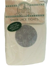 Two Feet Ahead Girls Sheer Lace Tights Cotton Ventilated Crotch Size 10-12 Ivory