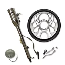 28" Automatic Chrome Tilt Steering Column w/ Key & 14" Flamed Steering Wheel Kit