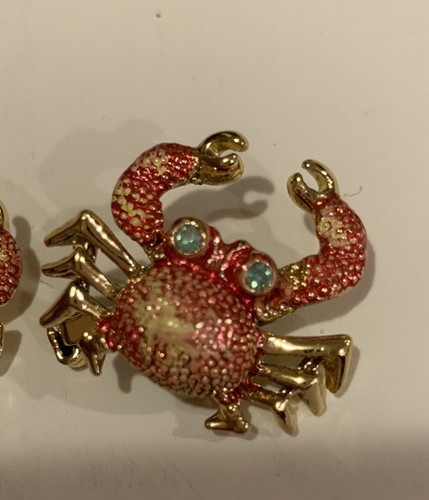 Set Of 2 Vtg Enamel Rhinestone Crab Pin Articulated Movable Claws Scatter Brooch - Picture 5 of 9