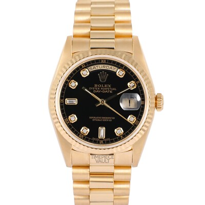 Rolex Day-Date 18238 President 18k Gold 36mm Black Diamond Dial