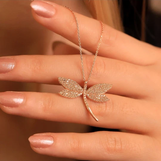 Collar Colgante Plata Esterlina 925 Cristales Libélula, Collares Capas Regalo
