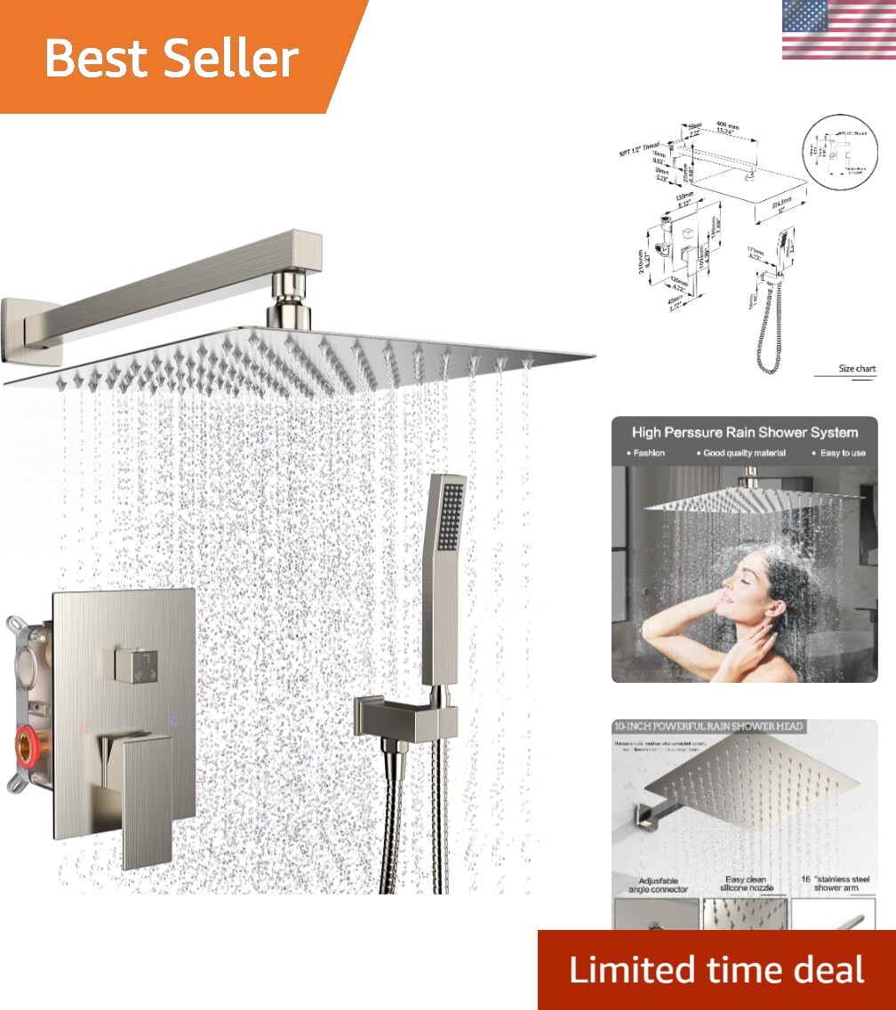 12in Brushed Nickel Stainless Steel High Pressure Rain Shower System for Bathroom