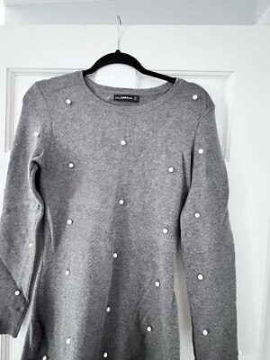 Zara Grey Pearl Sweater Dress Medium
