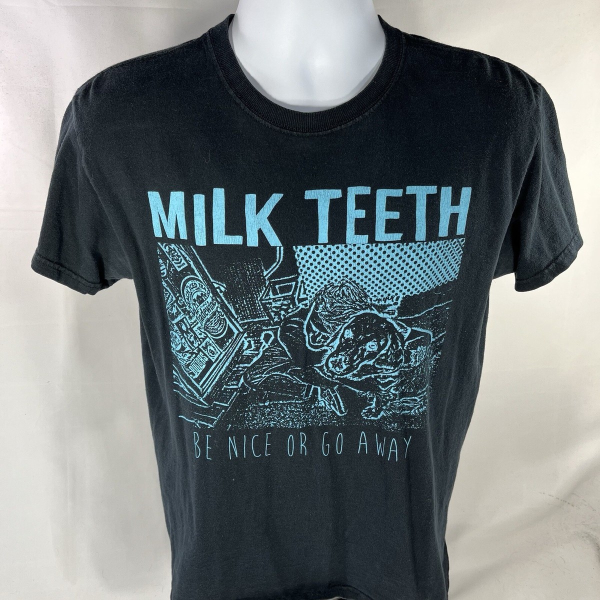 MILK TEETH BAND SHIRT ADULT MEDIUM POP PUNK GRUNGE “BE NICE OR GO AWAY”  BLACK