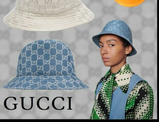Gucci Blue Lame GG Bucket Hat in blue with GG in silver tone Size