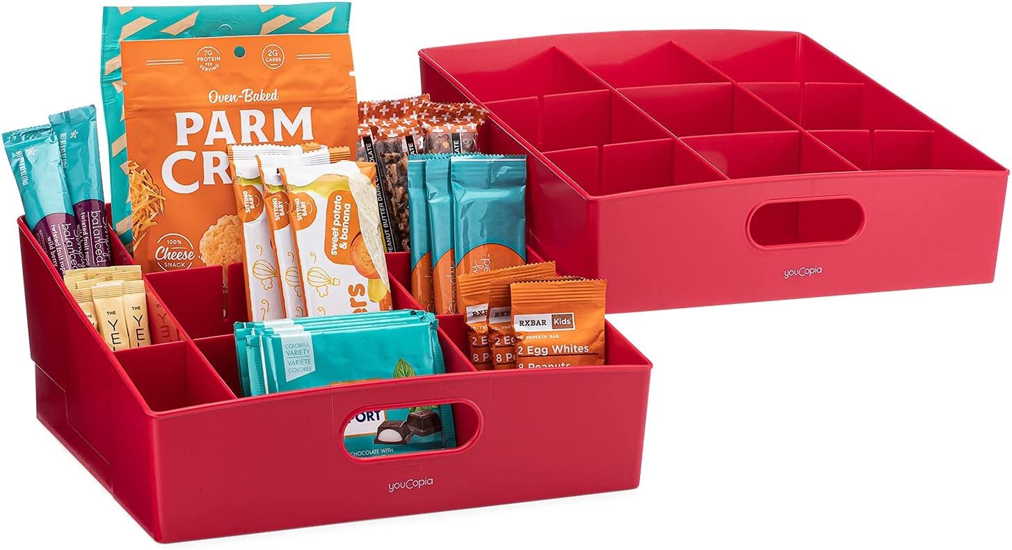 YouCopia Shelf Bin Cupboard Organiser 2 Pack Red Kitchen Home Make Up Sorter