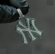 3CT Round Cut Lab Created Blue Diamond NY Yankees Pendant 18k White Gold Plated