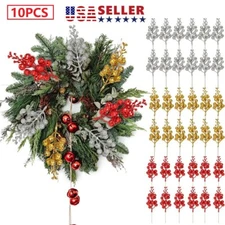 10Packs Christmas Decor Wreath Artificial Xmas Tree Stems DIY Glitter Berries US
