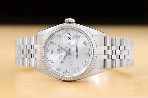 MENS ROLEX DATEJUST 16234 SILVER FACTORY DIAMOND DIAL 18K WHITE GOLD STEEL WATCH - Picture 3 of 8