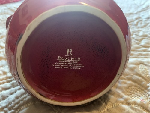 Roscher Stoneware Double Handled Soup Bowl Drip Glazed Brown & Red Great - Picture 4 of 4