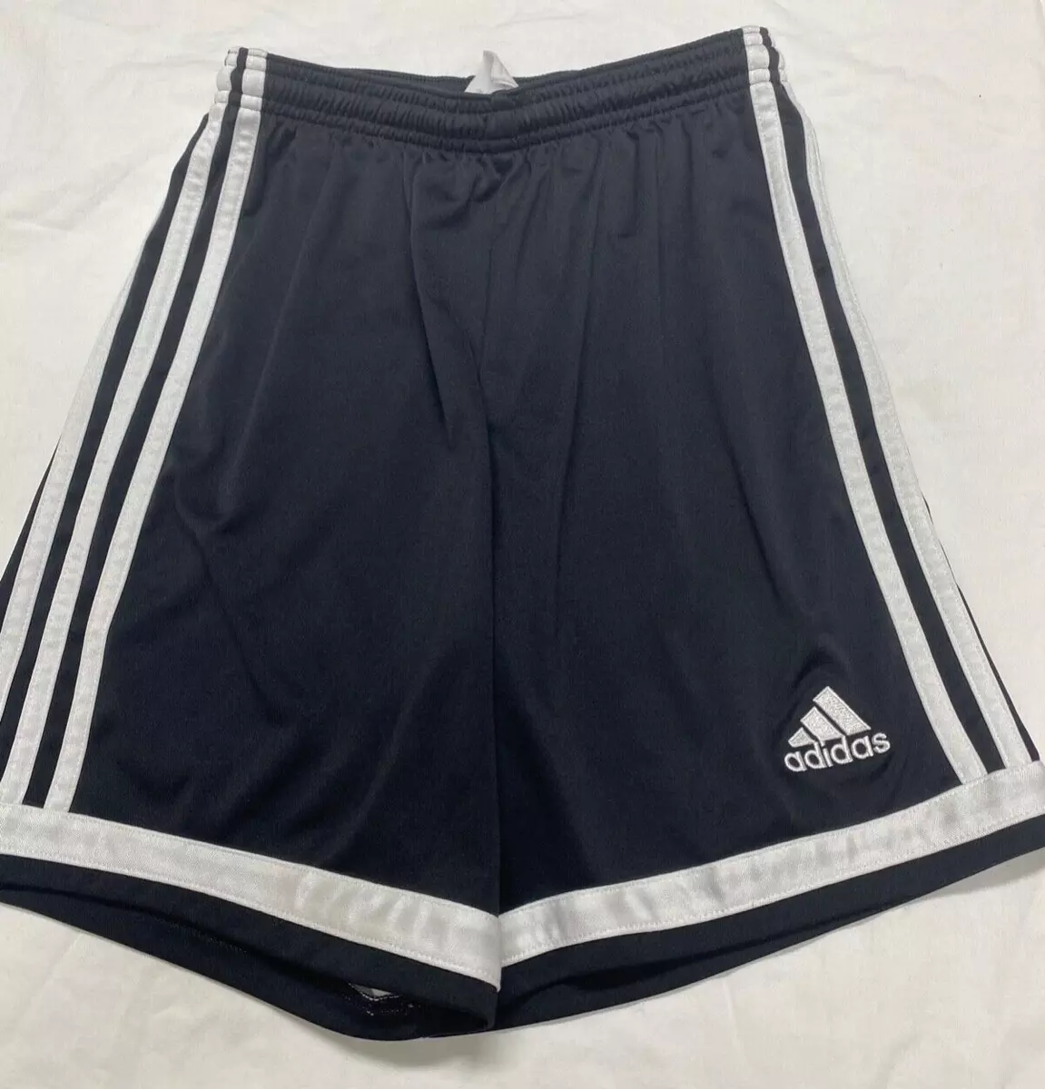 YOUTH SIZE MEDIUM ADIDAS CLIMA365 BLACK SHORTS WITH WHITE STRIPES