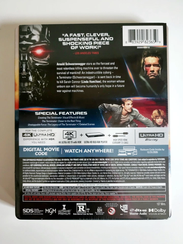 The Terminator (1984) Steelbook: 4K Blu Ray, Digital Sealed Mint US Ships in Box - Image 2 of 4