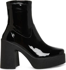 Steve Madden Lanna Patent Vegan Leather Boots Booties Size 8 Black Zip Platform