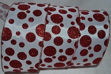 Wired Ribbon Christmas Sparkle Red Dot Holiday Spot White 2.5" Wreath Gift Bow