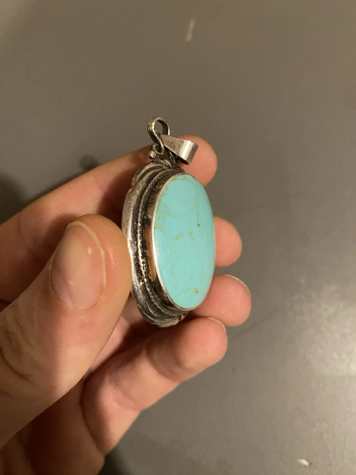 Pendentif bijoux argent sterling 925 pierre turquoise - Photo 3/4