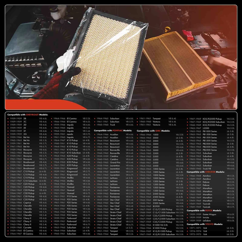 2x Filtro de aire del motor para camioneta Chevrolet Malibu 1964-1965 Impala GMC C15/C1500 Foto 4 de 4