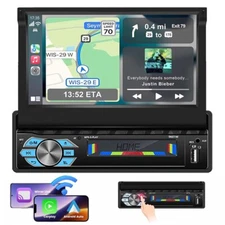 7" Single 1 DIN Car Radio Stereo Apple Carplay Bluetooth Flip Out Screen Player