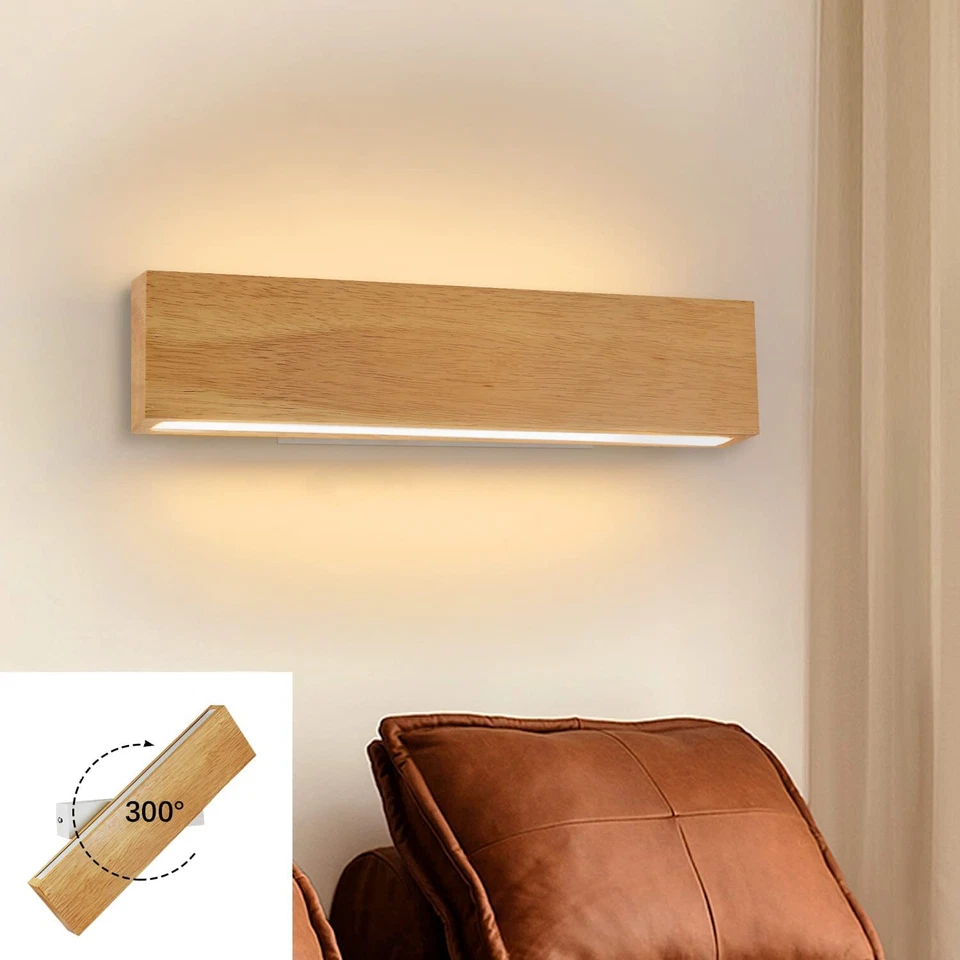 LED Wandleuchte Holz Wandlampe 52cm innen Warmweiß 360° Innenbeleuchtung Vintage - Bild 1 von 2