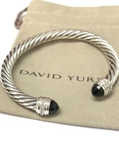 David Yurman 7mm Cable Classic Bracelet & 925 Silver Black Onyx & DIAMOND M