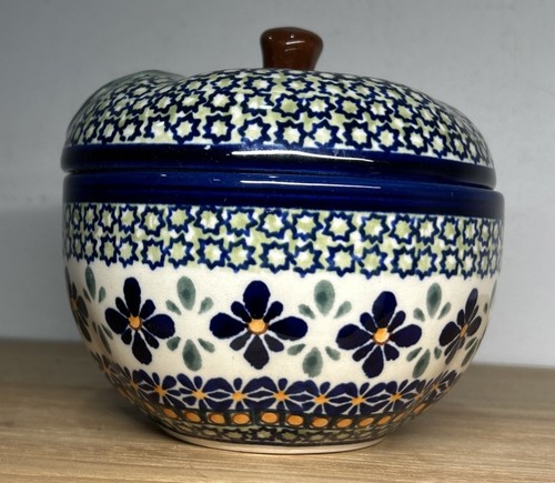 Boleslawiec polnische Keramik Apfelbäcker Schale mit Deckel handbemalt Made in Poland