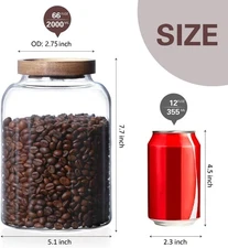 2000ML 66FL Oz Glass Storage Container with Wood Lid Large Decorative Organizer