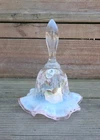 Fenton Art Glass Bell Handpainted Opalescent Pink Floral Ruffled Signed 7" tall