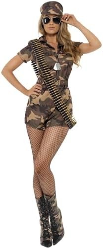 Smiffys Army Girl Sexy Costume, Camouflage with Shorts Jumpsuit, Belt & Hat, Land, Sea and Air Forces Fancy Dress, Army Dress Up Costumes - Image 3