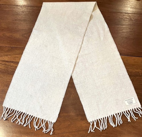 Vintage Avoca Handweavers Oatmeal Beige Pure New Wool Scarf Fringe Ireland