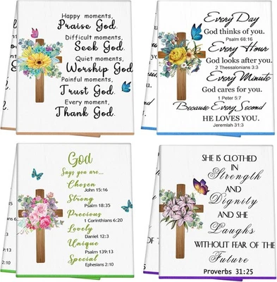 Rtteri 4 Pcs Christian Kitchen Dish Towels Hymn Tea Towels with Scripture Bible