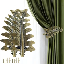 Curtain Holdbacks Vintage Leaf Design Curtain Drapery Tie Back Bronze Tone - 2PC