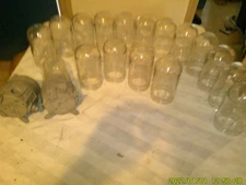 COLLECTION OF 17 GLASS INDUSTRIAL SCREW ON GLABE LIGHT COVERS 2 METAL FIXTURES