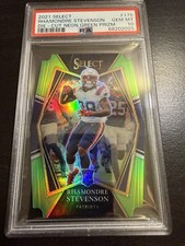 2021 Select Premier Level Rhamondre Stevenson #175 Neon Green Prizm Die-Cut (RC)
