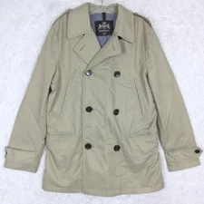 Express Mens Peacoat Rain Coat Green Khaki Modern Double Breasted Button M