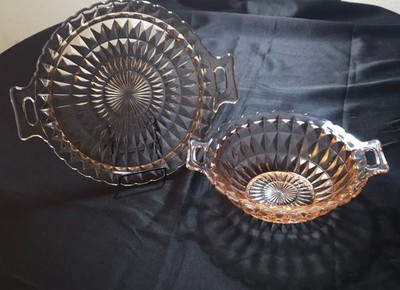 Vintage Jeannette Windsor Pink Depression Glass Bowl & Tray Set No Damage