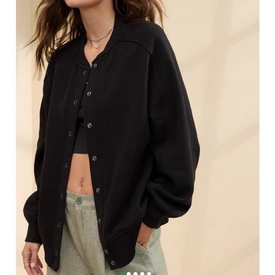 Aeri Cardi Bomber black snap front cardigan 2024 oversized relaxed fit small
