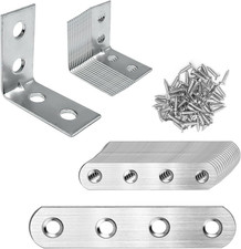 28 Pcs L Bracket and Flat Brackets for Wood, Angle Brackets with Screws, Metal C