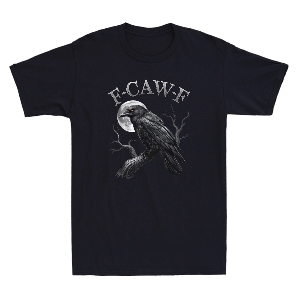Camiseta para hombre Black Crow F-Caw-F divertida negra pájaro luna gótico gráfico vintage