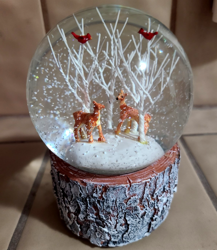 Water Snow Globe Winter Wonderland Deer & Red Birds In The Woods ...