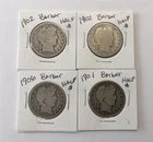 Lot of four Liberty Barber half dollars 1901, 1902 x2, and 1906 Decent shape.