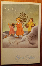 16F CARTOLINA BUON NATALE- ANNUNCIAZIONE , ANGIOLETTI , VISCHIO E AGRIFOGLIO