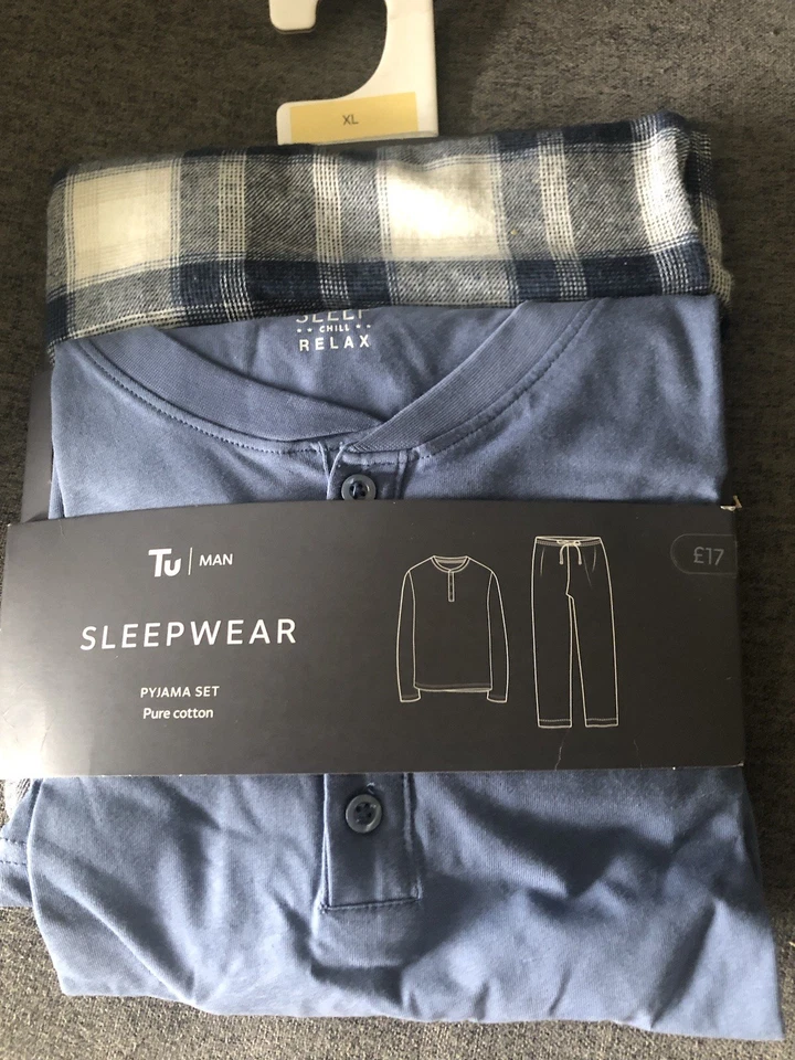 Mens Blue Check Cotton long sleeve Pyjamas Size M NEW - Image 2 of 4