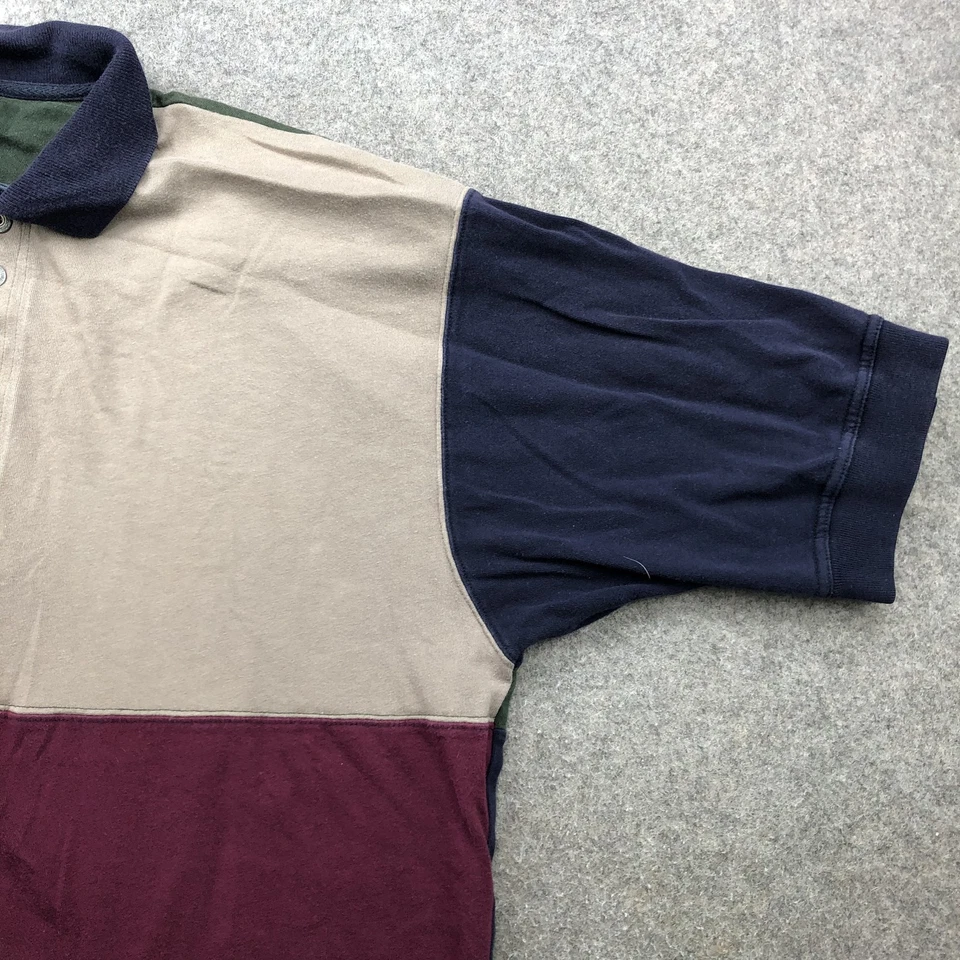 Polo Estructura Vintage Para Hombre XL Colorblock Años 90 Borgoña Verde Beige Azul Marino Re Foto 3 de 4