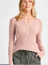 NWT SPLENDID Forever Long Sleeve Thermal Henley Top Shirt Pink Canyon Rose XS