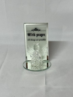 Clear Glass Decorative Angel With Prayer All Things are Possible Religious Gift